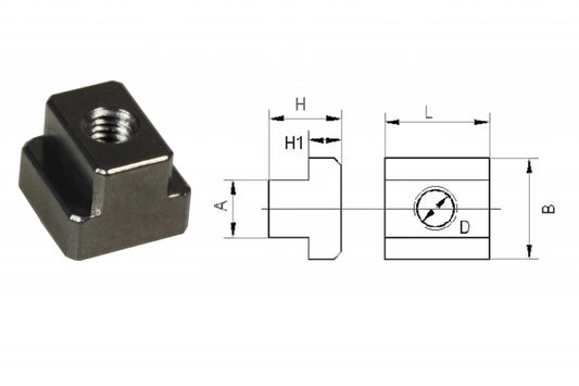 Tuerca en T de aluminio con rosca M12 para ranuras de 14 mm